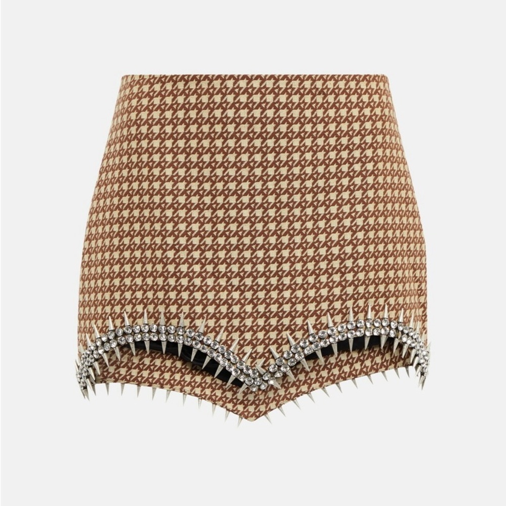 AREA Crystal Spike Houndstooth Mini Skirt